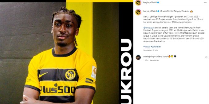YB gibt den Transfer von Tanguy Zoukrou bekannt. yb