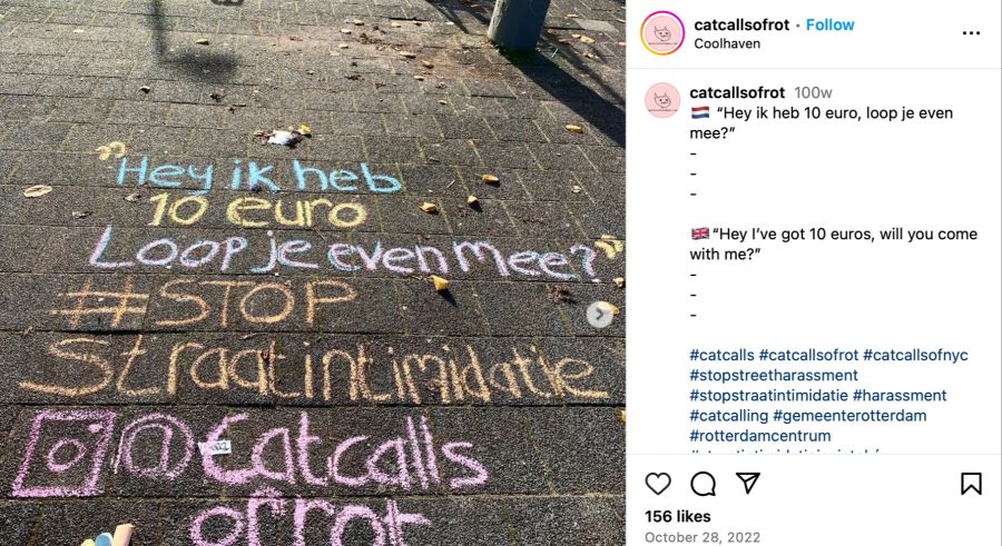 Wie der Instagram-Account «Catcalls of Rotterdam», der Erfahrungsberichte von Frauen visualisiert, zeigt, ist das Problem dortzulande weit verbreitet.