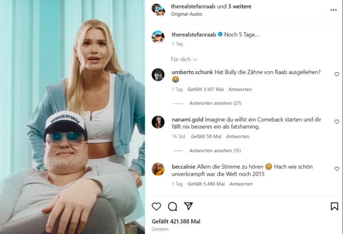 Mit Videos auf Instagram will Stefan Raab Lust auf seinen Boxkampf gegen Regina Halmich machen. Stefan Raab
