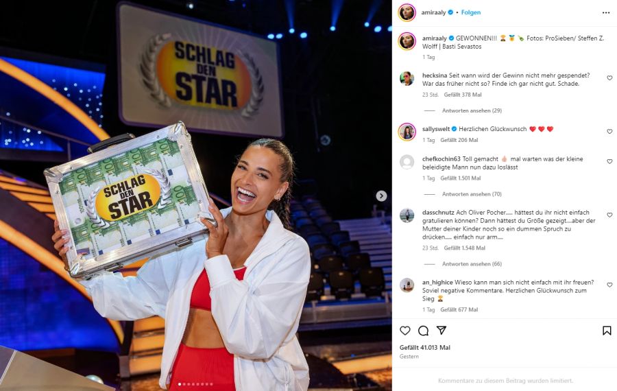 Amira Aly gewinnt bei der ProSieben-Show «Schlag den Star» 100'000 Euro.