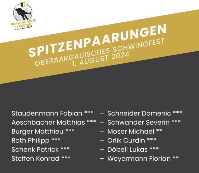 Das sind die Spitzenpaarungen am Oberaargauischen Schwingfest. Oberaargauisches Schwingfest Spitzenpaarungen