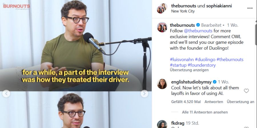 Duolingo-Chef Luis von Ahn fragt die Taxifahrer nach ihrer Einschätzung der Kandidaten – besonders, ob sie freundlich waren.
