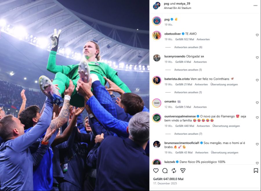 PSG kann es sich leisten, selbst zweimal zu verschiessen gegen Flamengo und holt den Titel.