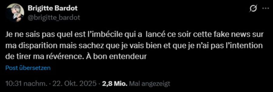 Brigitte Bardot Tod Tweet