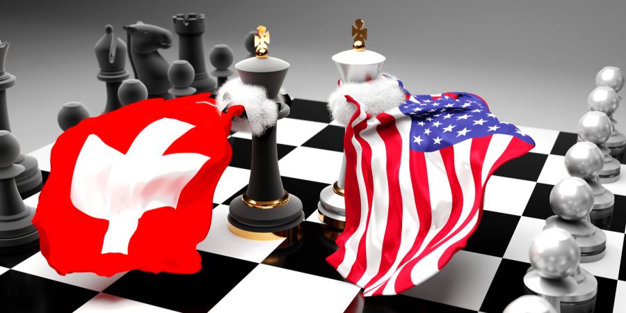 Schachbrett Schweiz USA Schachfiguren