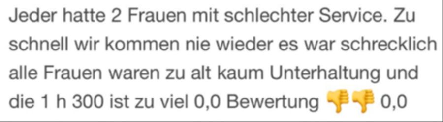Dieser Freier gibt einem Erotikclub einen Stern, weil «alle Frauen zu alt» gewesen sein sollen.