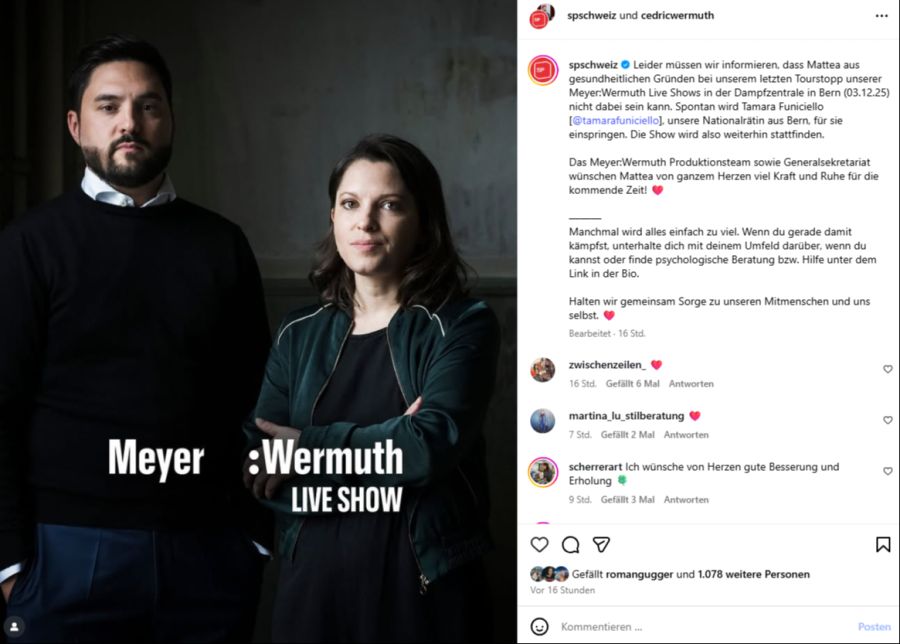 Die Pause hat Konsequenzen für den gemeinsamen Podcast mit Cédric Wermuth.