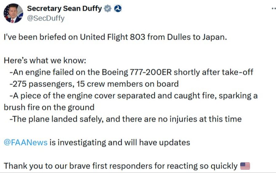 washington triebwerksausfall