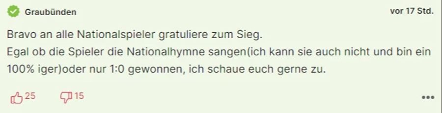 Auch «Graubünden» steht bedingungslos hinter der Nati.