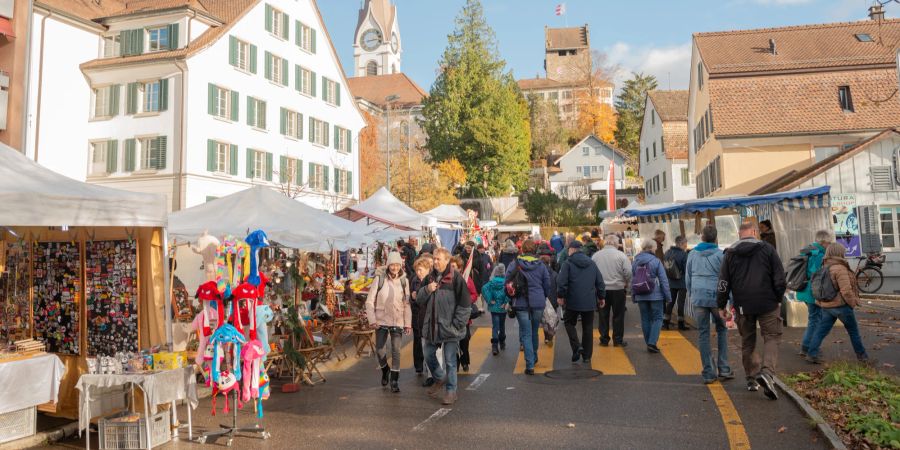 Besucher schlendern durch den Ustermärt im Stadtzentrum von Uster. - Kanton Zürich