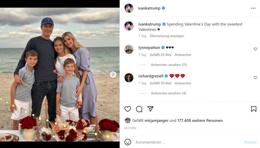 Ivanka Trump feiert Valentinstag mit der ganzen Familie.