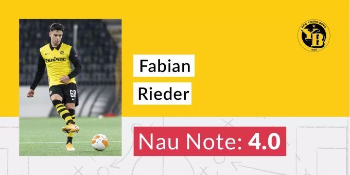 Fabian Rieder (YB) erhält die Nau-Note 4,0. Fabian Rieder YB Note