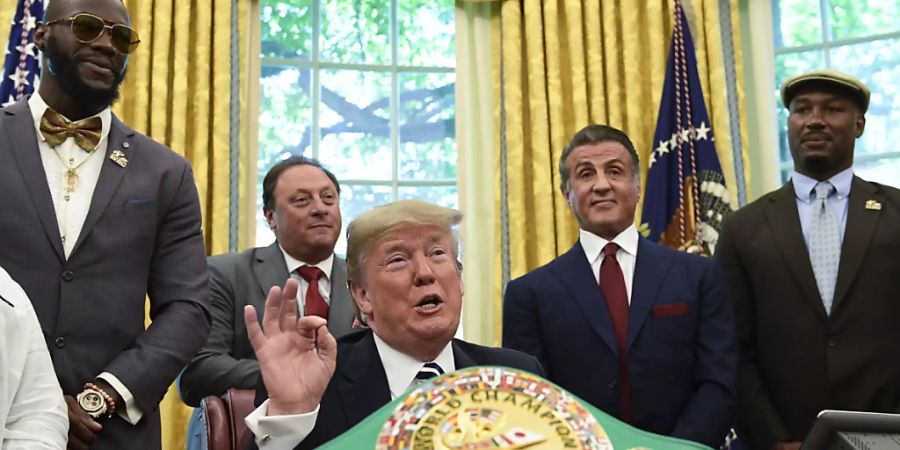 Der frühere US-Präsident Donald Trump (Bildmitte) wird einen Boxkampf zwischen Evander Holyfield und Vitor Belfort kommentieren. (Archivbild)