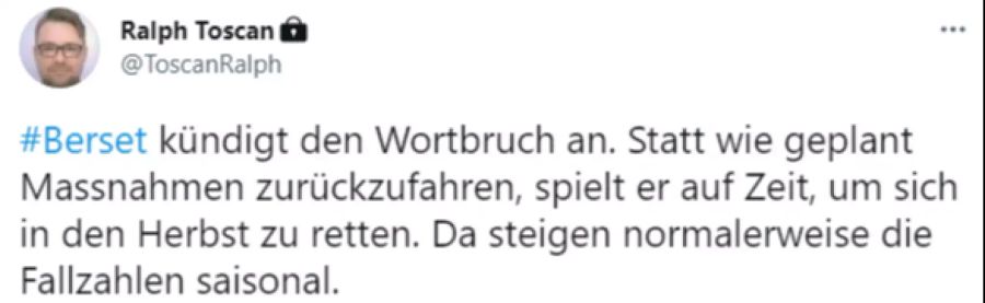 Twitter-User «Ralph Toscan» spricht von «Wortbruch».