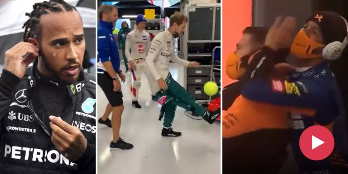 Beim Regen-Chaos - Formel-1-Stars kicken und haben Bock auf Würstchen
