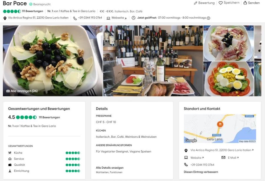 TripAdvisor-Profil von Bar Pace