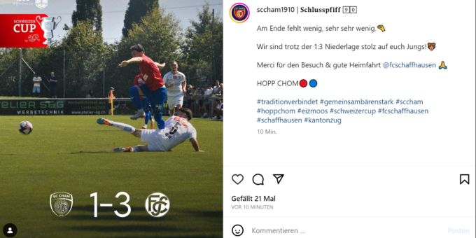 Der FC Schaffhausen schlägt den SC Cham und zieht in die nächste Cuprunde ein. FC Schaffhausen