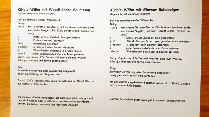 Kürbisse zum Geniessen: Rezept für Kürbis-Wähen von Sibylle Siegrist, Biohof Siegrist in Küttigen. Kürbis-Wähe