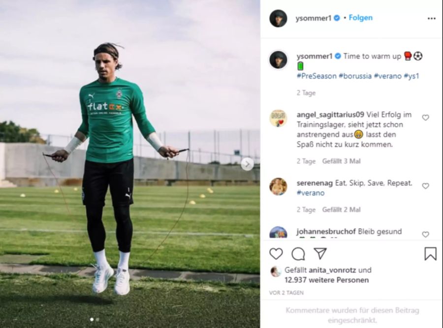 Yann Sommer im Training bei Borussia Mönchengladbach.