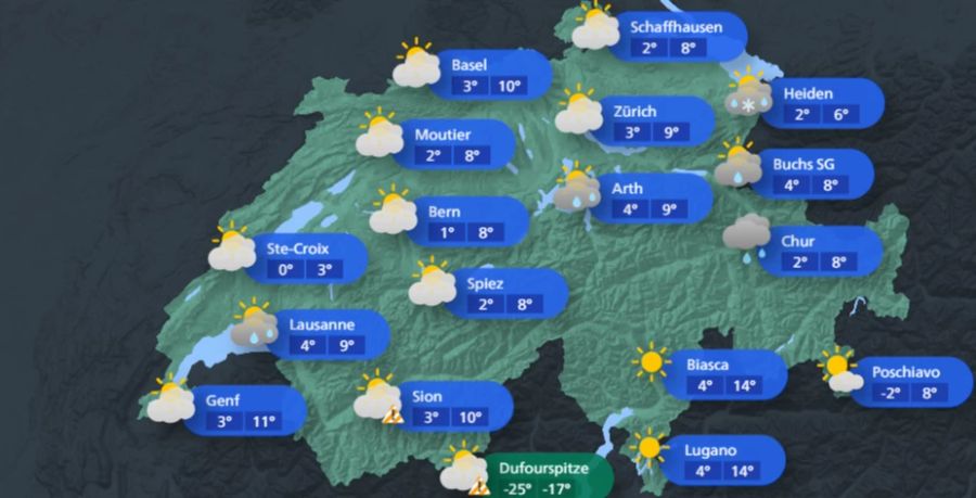 Der Samstag ist vielerorts Sonnig mit einer Höchsttemperatur um die 14 Grad.