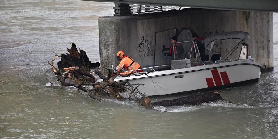 Entfernung eines Baumstammes im Fluss