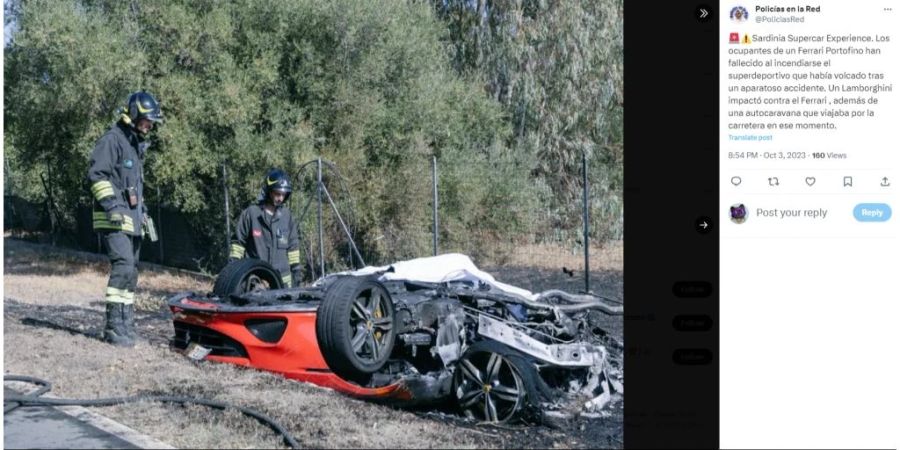 Bei einem schweren Unfall auf Sardinien kamen zwei Schweizer in einem Ferrari ums Leben.