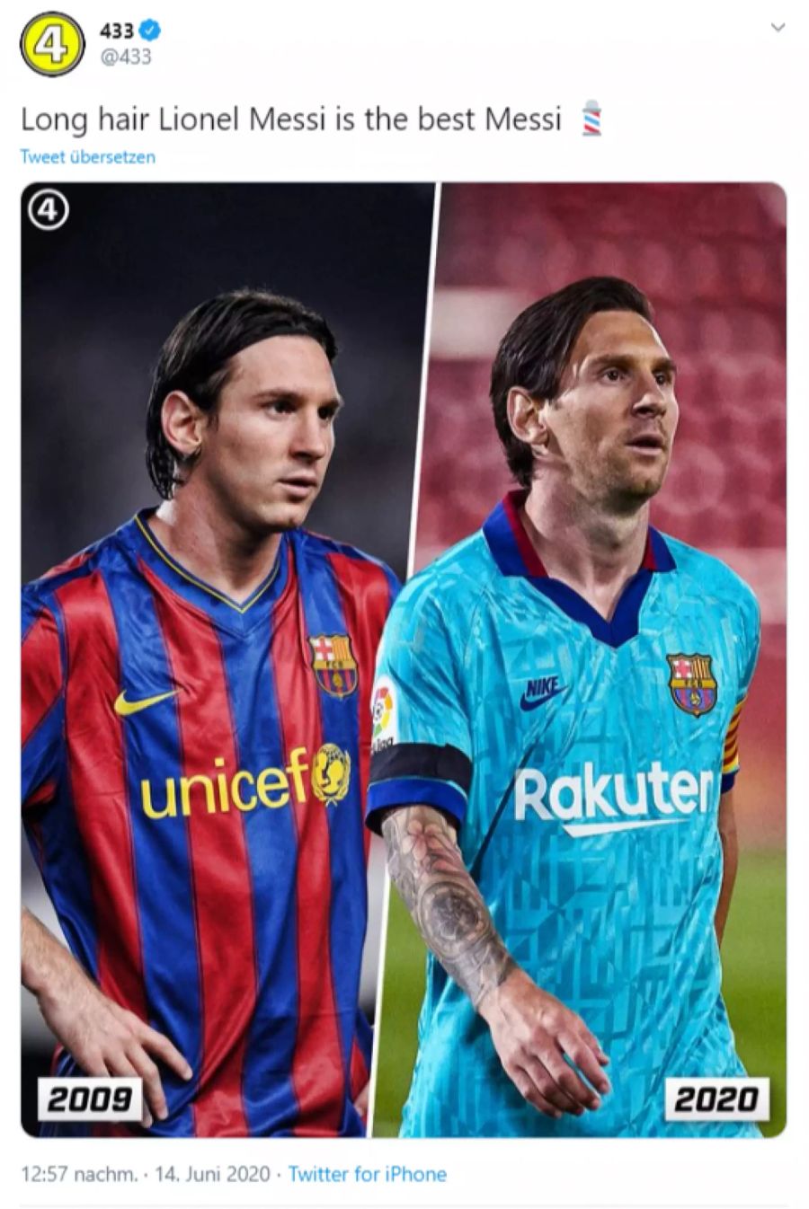 Lionel Messi präsentierte sich mit dem selben Look wie vor 11 Jahren.