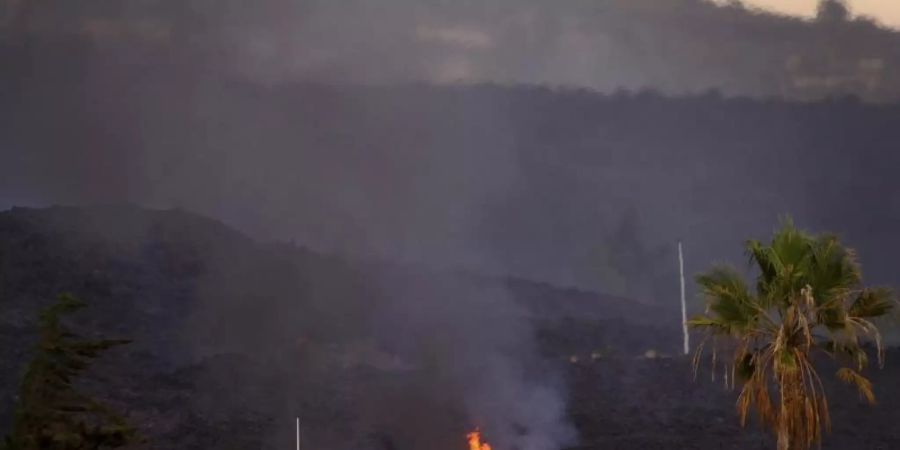 Ein Haus auf La Palma ist durch einen Lavastrom in Brand geraten. Foto: Daniel Roca/AP/dpa