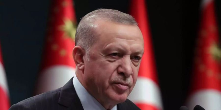 Recep Tayyip Erdogan während einer Pressekonferenz. Der türkische Präsident ersetzt seinen Finanzminister - die Währung der Türkei befindet sich schon länger auf Talfahrt. Foto: -/Turkish Presidency/AP/dpa