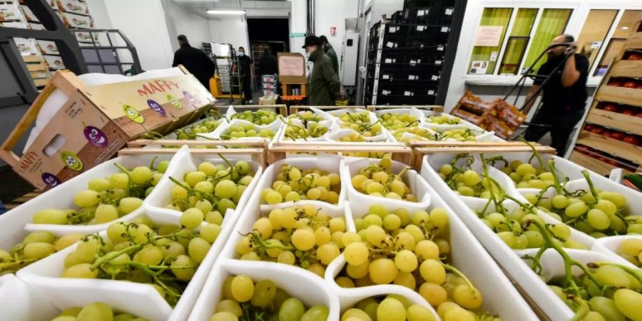 Weintraubenlieferung auf einem Grossmarkt in Frankreich