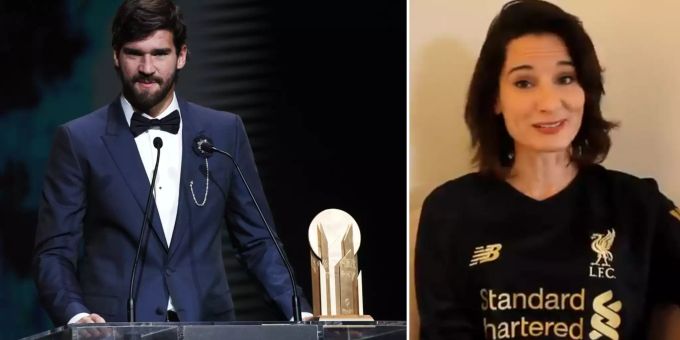 Comedian Alison Becker (rechts) bedankt sich für Ballon d'Or von Goalie Alisson Becker (links). Alison Becker Alisson Becker