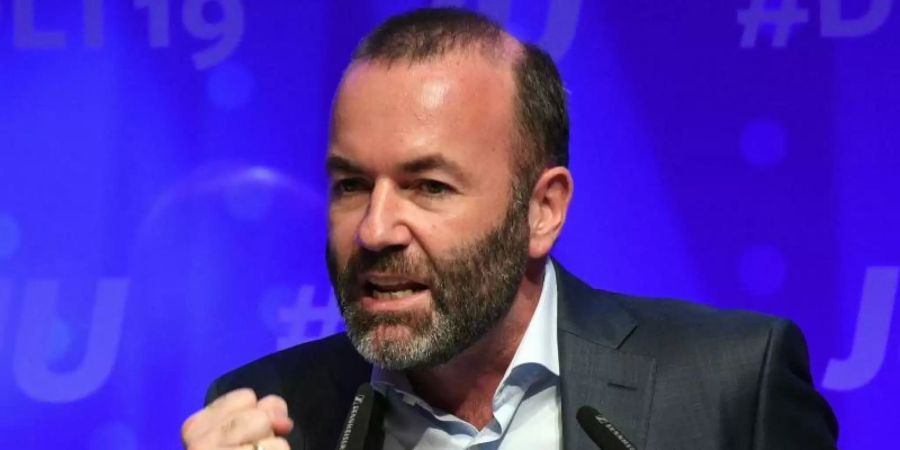 CSU-Europapolitiker Manfred Weber spricht beim Deutschlandtag der Jungen Union am 13. Oktober 2019 in Saarbrücken. Foto: Harald Tittel/dpa