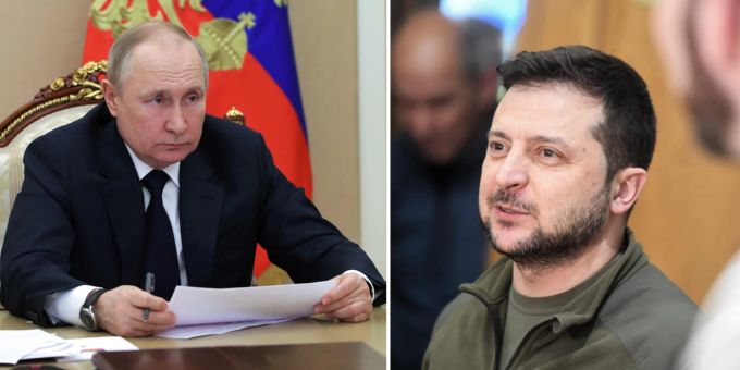 Kommt es am Donnerstag zum Treffen zwischen dem ukrainische Staatschef Wolodymyr Selenskyj (r.) und dem russischen Präsidenten Wladimir Putin? (Archivbilder) Ukraine Krieg