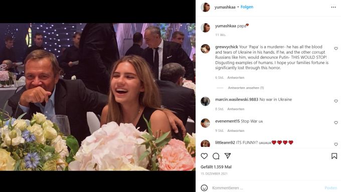 Maria Jumaschewa und ihr Vater, Putin-Berater Walentin Jumaschew (64). Maria Jumaschewa Ukraine Krieg