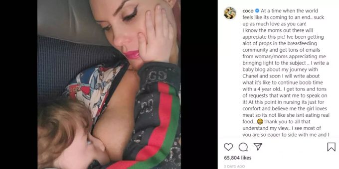 Coco Austin zeigt sich beim Stillen ihrer vierjährigen Tochter. Coco Austin