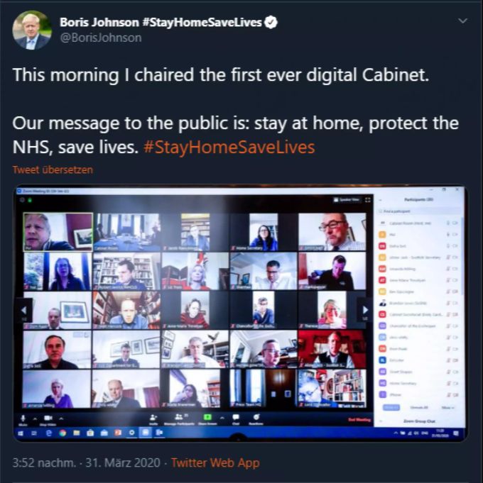 Der britische Premierminister Boris Johnson veröffentlichte auf Twitter Details einer Kabinettssitzung. Boris Johnson