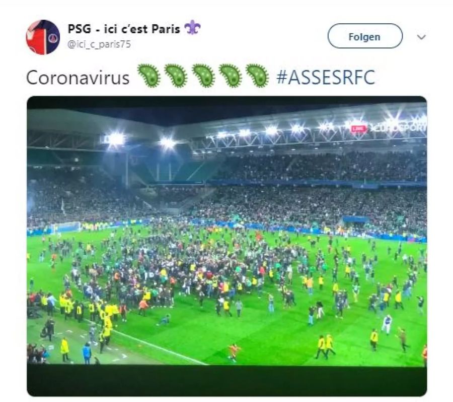 Der Platzsturm der St.Etienne-Fans sorgt wegen des Coronavirus für unzählige Twitter-Reaktionen.