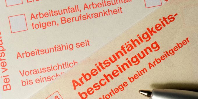Eine Arbeitsunfähigkeitsbescheinigung. Eine Arbeitsunfähigkeitsbescheinigung.