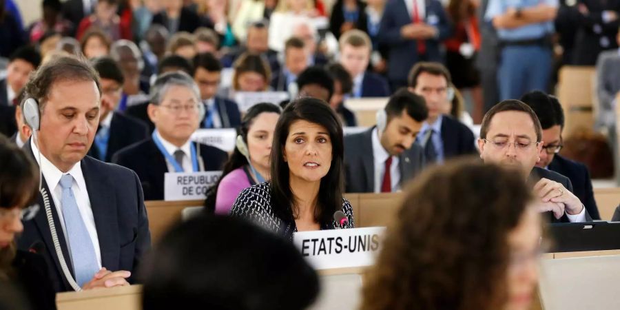 US-Botschafterin bei der Uno Nikki Haley gab am Dienstagabend den Austritt aus dem Menschenrechtsrat bekannt.