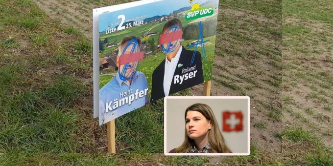 Mit Hitler-Schnäuzen - Chaoten verunstalten Emmentaler SVP-Plakate