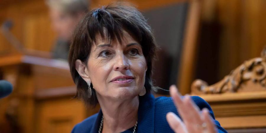 Die Schweizer Bundesrätin Doris Leuthard spricht bei der Herbstsession der Eidgenössischen Räte im Ständerat.