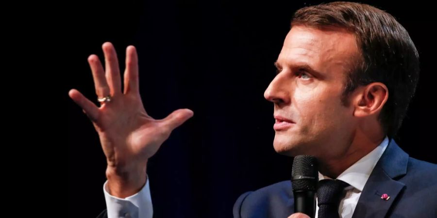 Emmanuel Macron während einer Rede in Belgien.