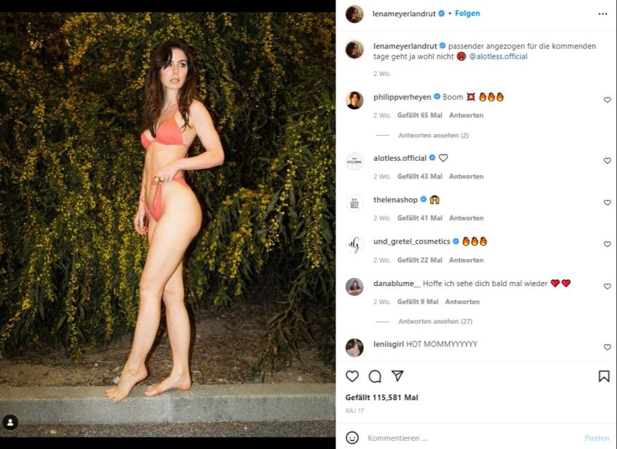 Lena Meyer-Landrut teilt immer wieder freizügige Bilder mit ihren Fans.