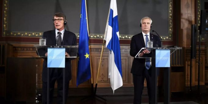 EU-Parlamentspräsident Sassoli und Regierungschef Rinne EU-Parlamentspräsident Sassoli und Regierungschef Rinne