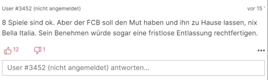 Dieser Leser fordert sogar, dass der FCB den Spieler für das Florenz-Spiel zu Hause lassen sollte.