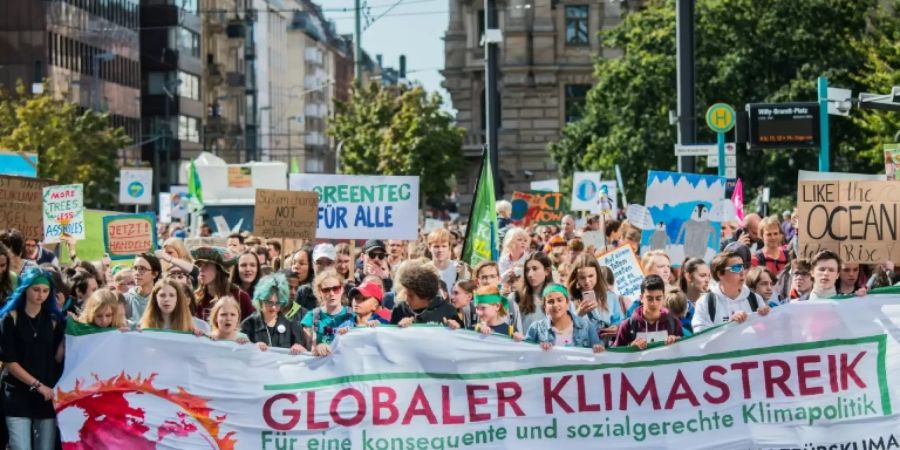 Teilnehmer von Fridays for Future ziehen durch Frankfurt