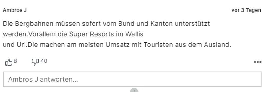 Dieser Leser fordert Unterstützung von Bund und Kanton für die Bergbahnen.