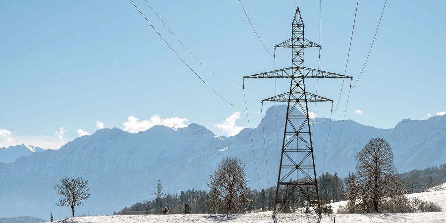 Ein Strommast in Winter. (Symbolbild)