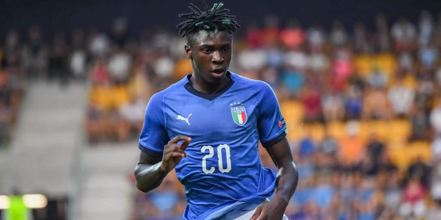 Moise Kean an der U-19 Europameisterschaft im Dress der italienischen Nationalmannschaft vor dem Final gegen Portugal.