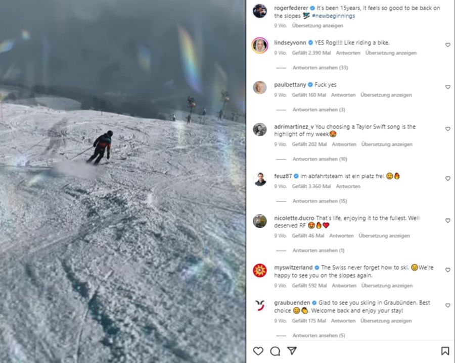 Zuletzt war Federer zum ersten Mal seit 15 Jahren wieder Skifahren.